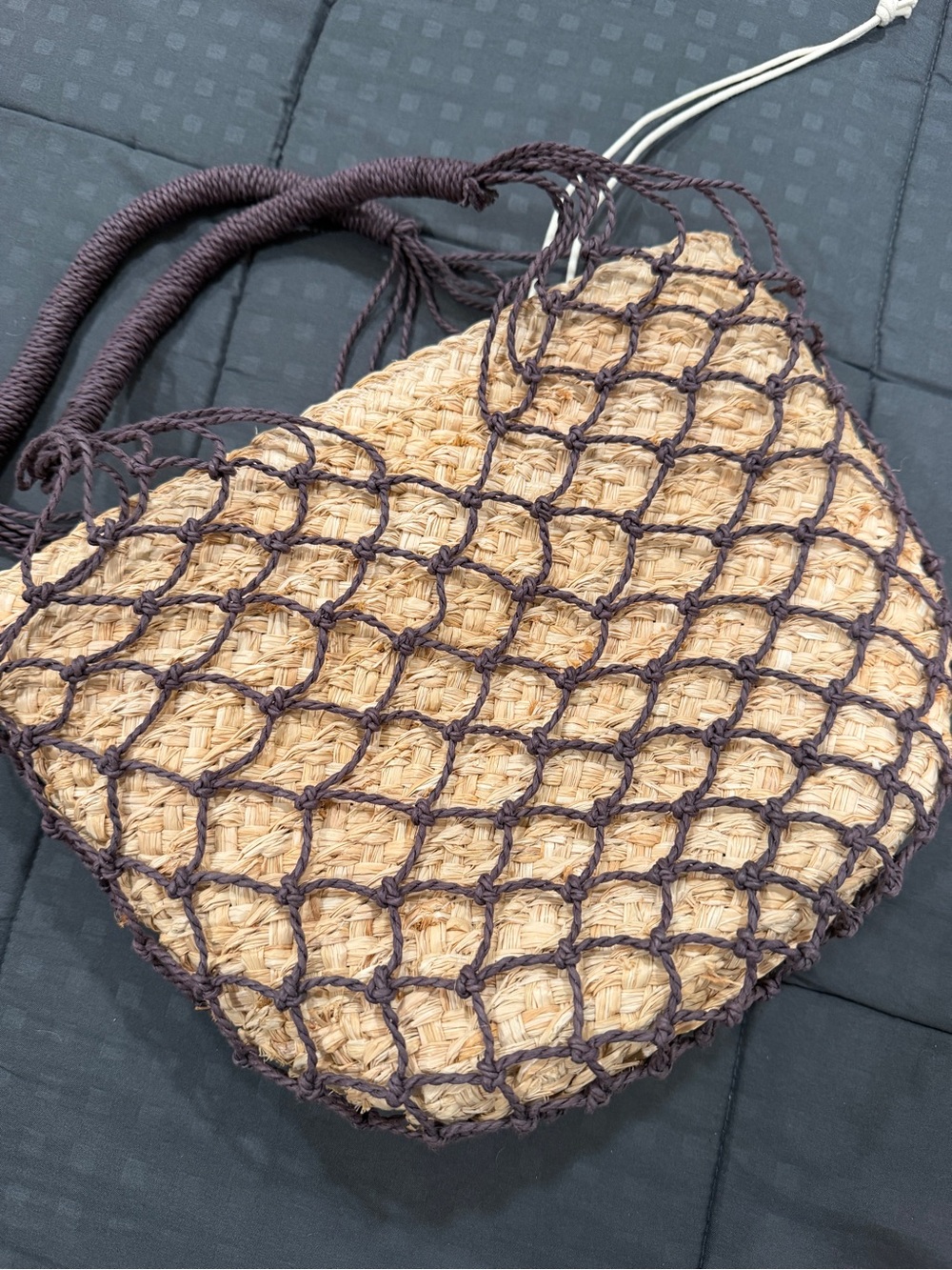 J. Crew Tan Straw Tote with Dark Brown Macramé Overlay - Picture 7 of 12